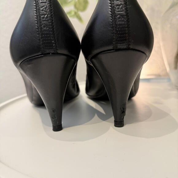 Prada Classic Almond Toe Leather Heels Pumps 38 Women Excellent Black - Picture 9 of 9